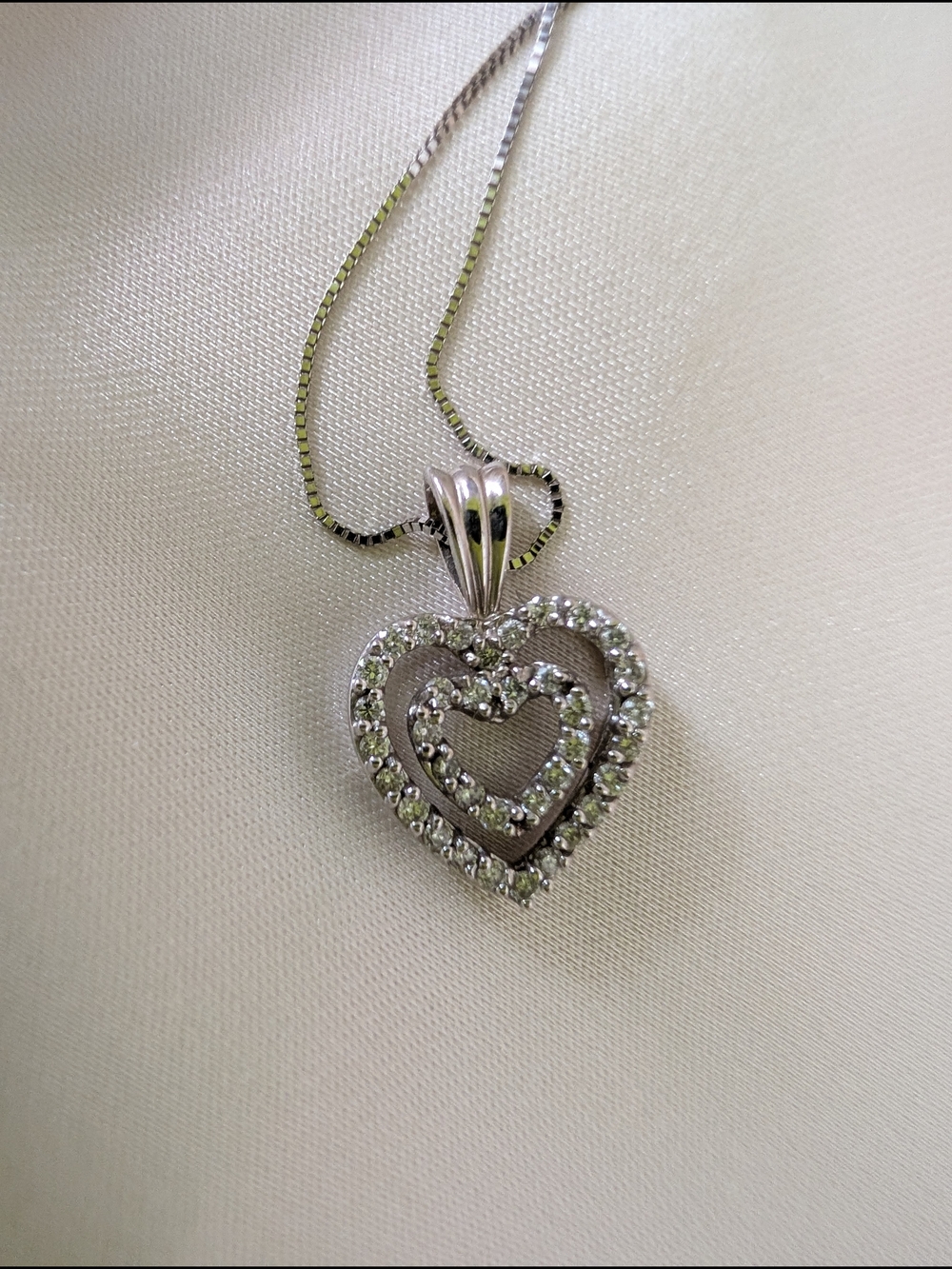Heart-Shaped Double Halo Pendant Necklace in Silver with Clear Stones